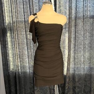 Throwback Elegant Black One-Shoulder Dress -Deb
